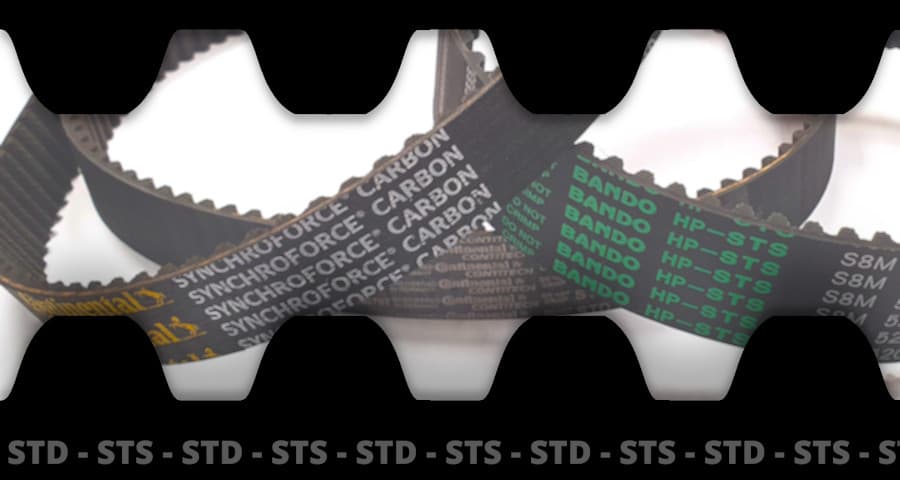 STD/STS belts: CONTI SYNCHROFORCE STD and Bando HP-STS (illustrative image)